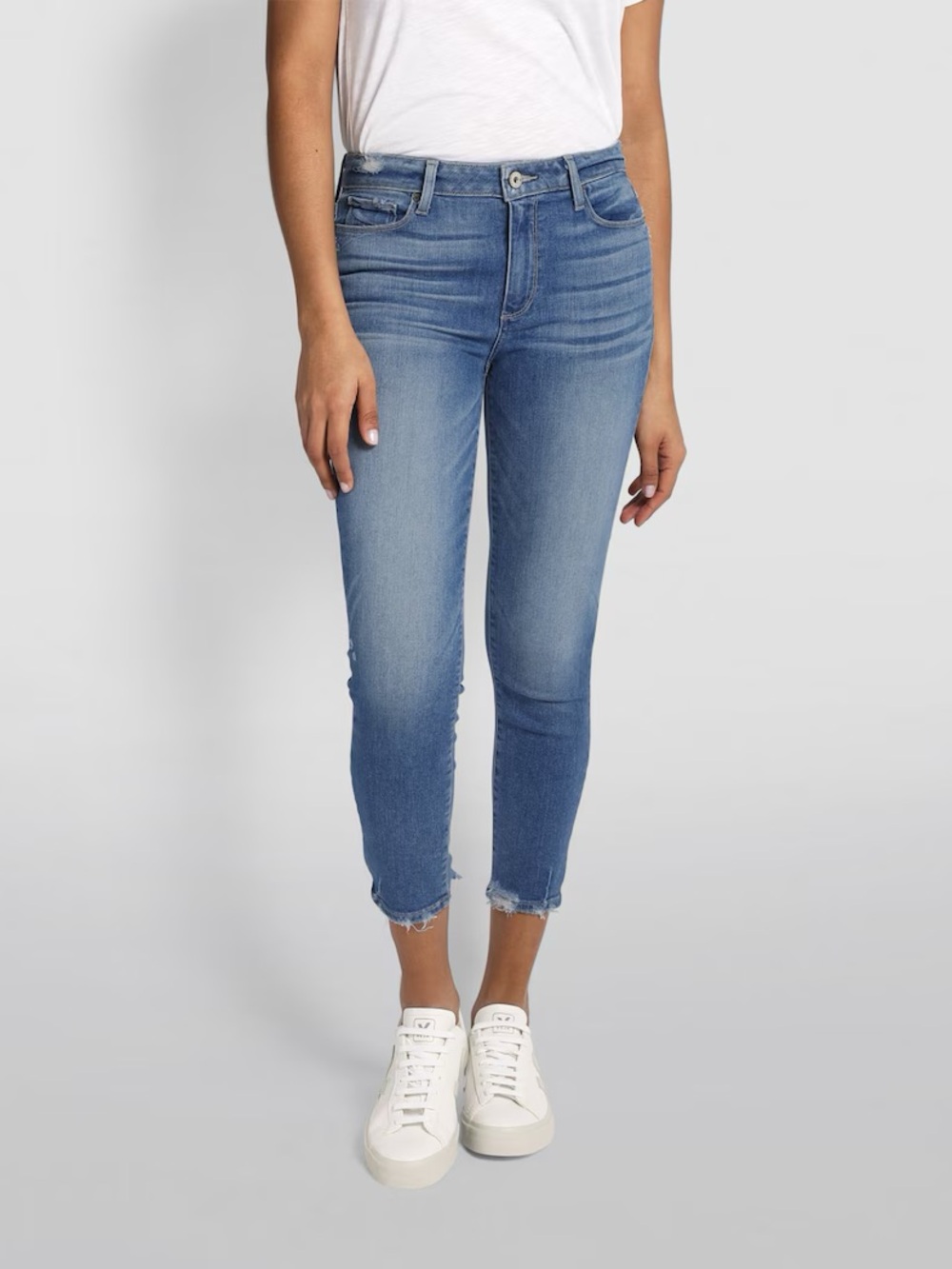 PAIGE Hoxton Crop High Rise Slim Jeans Raw Hem Light Wash Size 26